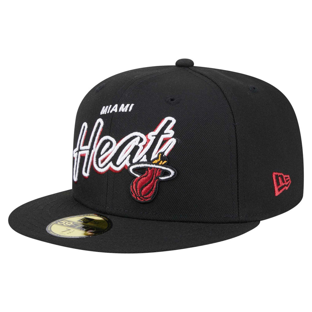 New Era Miami Heat Sport Night Script Sided 59FIFTY Fitted Hat Black