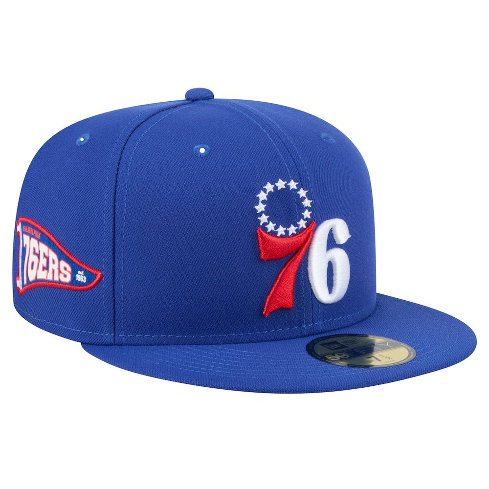 New Era Philadelphia 76ers Throwback Pennant 59FIFTY Fitted Hat Royal