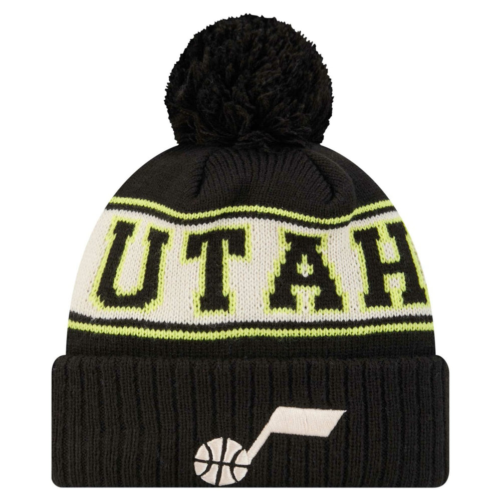 New Era Utah Jazz Throwback Retro Cuffed Knit Hat with Pom Black