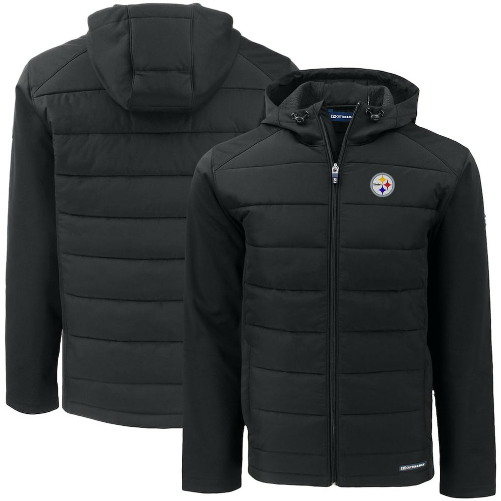 Pittsburgh Steelers Cutter & Buck Big & Tall Evoke Hybrid Eco Softshell Recycled Full-Zip Hooded Jacket - Black - NFL