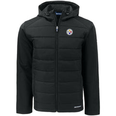 Pittsburgh Steelers Cutter & Buck Big & Tall Evoke Hybrid Eco Softshell Recycled Full-Zip Hooded Jacket - Black - NFL