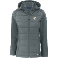Pittsburgh Steelers Cutter & Buck Women's Evoke PrimaLoft Hybrid Eco Softshell Recycled Full-Zip Hooded Jacket - Gray - NFL