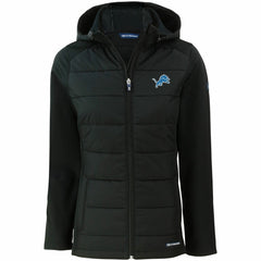 Detroit Lions Cutter & Buck Women's Evoke PrimaLoft Hybrid Eco Softshell Recycled Full-Zip Hooded Jacket - Black - NFL