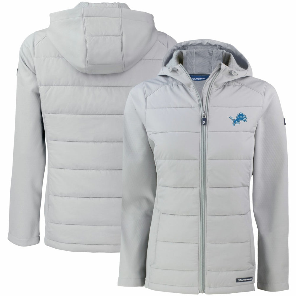 Detroit Lions Cutter & Buck Women's Evoke PrimaLoft Hybrid Eco Softshell Recycled Full-Zip Hooded Jacket - Gray - NFL