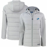 Detroit Lions Cutter & Buck Women's Evoke PrimaLoft Hybrid Eco Softshell Recycled Full-Zip Hooded Jacket - Gray - NFL