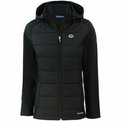 Green Bay Packers Cutter & Buck Women's Evoke PrimaLoft Hybrid Eco Softshell Recycled Full-Zip Hooded Jacket - Black - NFL