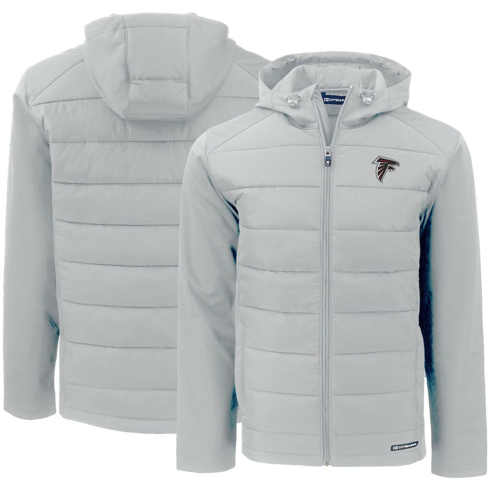 Atlanta Falcons Cutter & Buck Evoke PrimaLoft Hybrid Eco Softshell Recycled Full-Zip Hooded Jacket - Gray - NFL