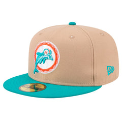 Miami Dolphins New Era Throwback Logo Main 59FIFTY Fitted Hat - Tan - NFL