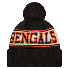 Cincinnati Bengals Youth New Era Retro Cuffed Knit Hat with Pom - Black - NFL