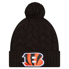 Cincinnati Bengals New Era Girls Youth Cabled Cuffed Knit Hat with Pom - Black - NFL