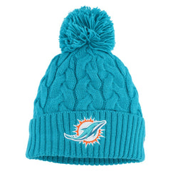 Miami Dolphins New Era Girls Youth Cabled Cuffed Knit Hat with Pom - Aqua - NFL