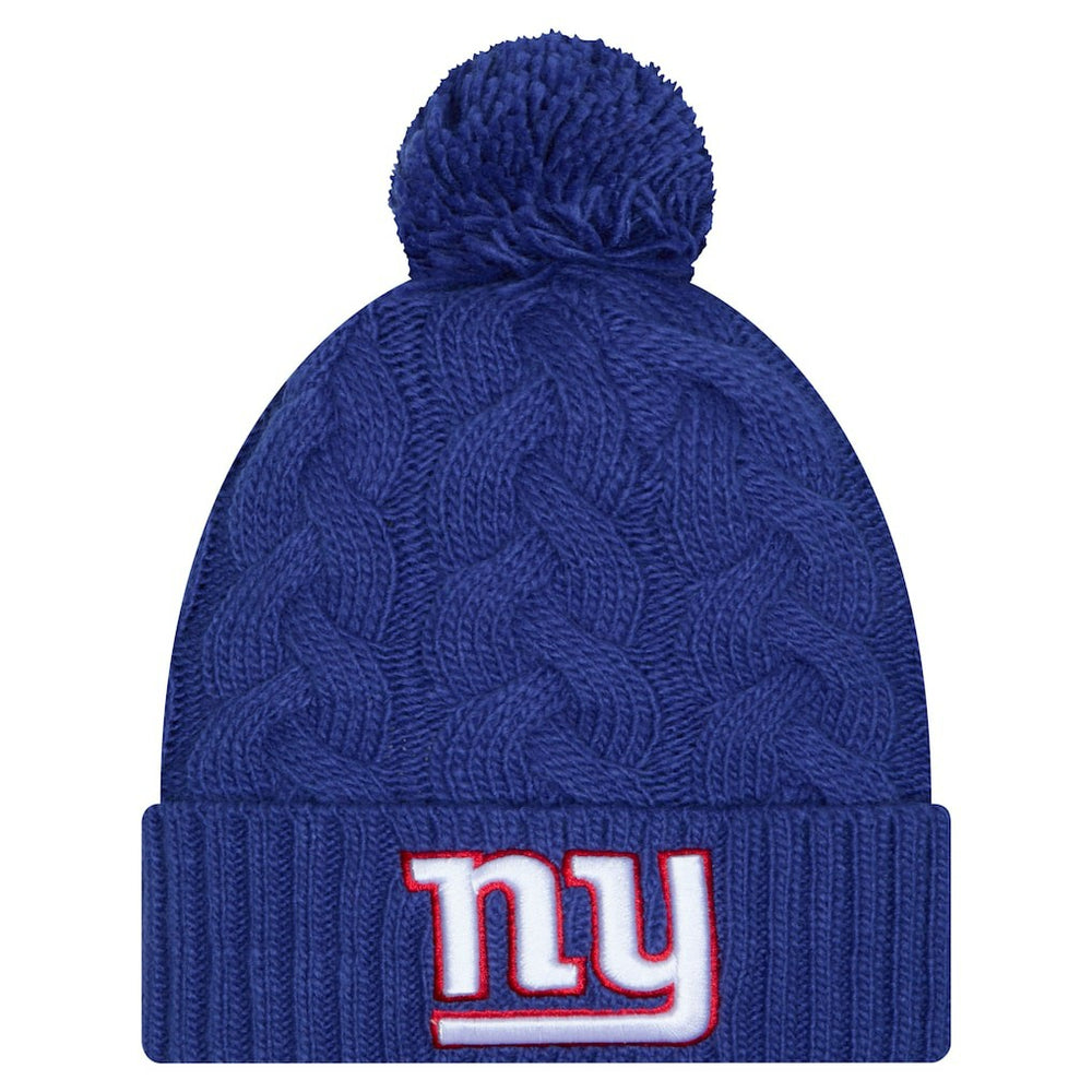 New York Giants New Era Girls Youth Cabled Cuffed Knit Hat with Pom - Royal - NFL