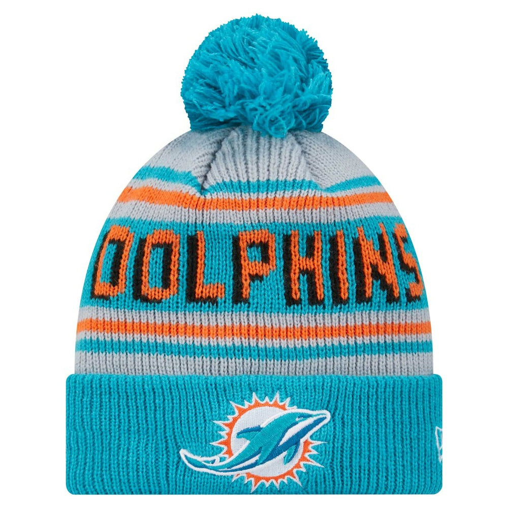 Miami Dolphins New Era Youth Main Cuffed Knit Hat with Pom - Aqua - NFL