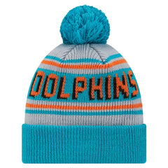 Miami Dolphins New Era Youth Main Cuffed Knit Hat with Pom - Aqua - NFL