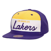 Mitchell & Ness Los Angeles Lakers Retro Sport Color Block Script Snapback Hat White/Purple