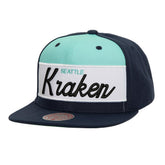 Seattle Kraken Mitchell & Ness Retro Script Colorblock Snapback Hat - Deep Sea Blue | NHL discount