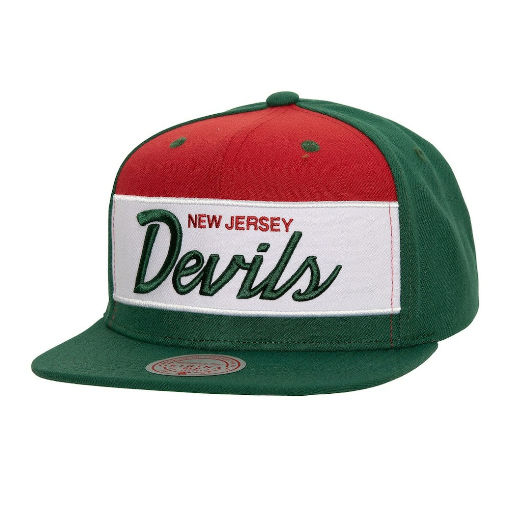 New Jersey Devils Mitchell & Ness Retro Script Colorblock Snapback Hat - Green | NHL near me
