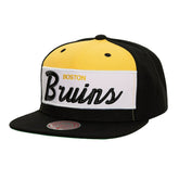 Boston Bruins Mitchell & Ness Retro Script Colorblock Snapback Hat - Black | NHL discount