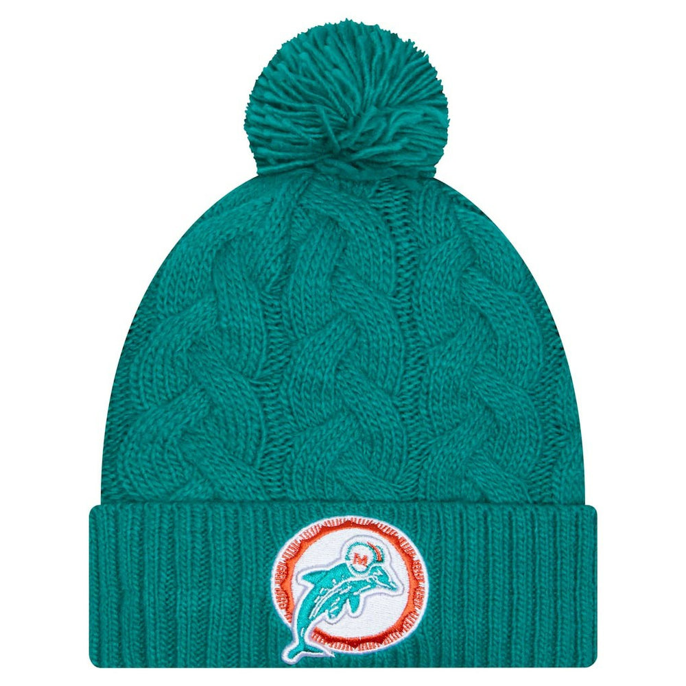 Miami Dolphins New Era Women's Cable Cuffed Knit Hat with Pom - Aqua - NFL