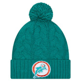 Miami Dolphins New Era Women's Cable Cuffed Knit Hat with Pom - Aqua - NFL