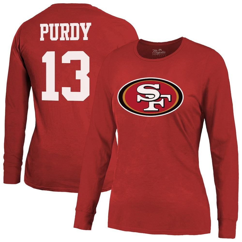 Brock Purdy San Francisco 49ers Majestic Threads Women's Player Name & Number Long Sleeve T-Shirt - Scarlet - NFL