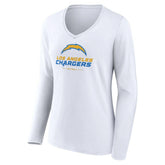 Los Angeles Chargers Women's Team Lockup Long Sleeve V-Neck T-Shirt - White - NFL