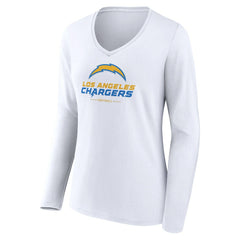Los Angeles Chargers Women's Team Lockup Long Sleeve V-Neck T-Shirt - White - NFL