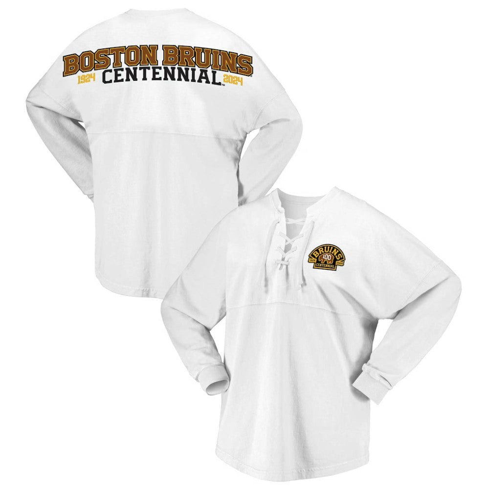Boston Bruins Fanatics Women's 100th Anniversary Spirit Jersey T-Shirt - White | Fanatics Clearance