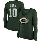 Jordan Love Green Bay Packers Majestic Threads Women's Name & Number Long Sleeve Scoop Neck Tri-Blend T-Shirt – Green - NFL