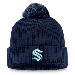 Seattle Kraken Fanatics Primary Logo Cuffed Knit Hat with Pom - Deep Sea Blue | Fanatics Clearance
