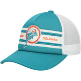 Miami Dolphins Youth Stripe Trucker Adjustable Hat - Aqua - Mitchell & Ness