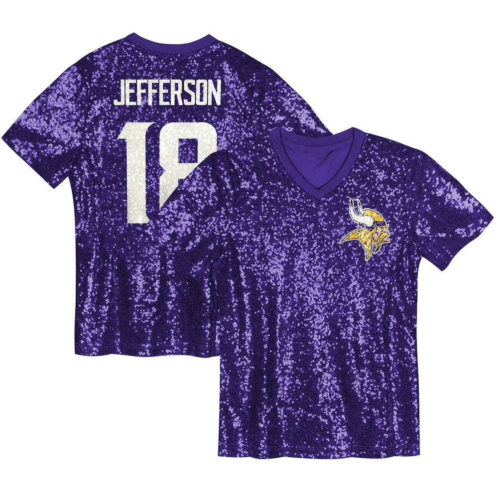 Justin Jefferson Minnesota Vikings Girls Youth Sequin V-Neck Fashion Jersey - Purple - NFL