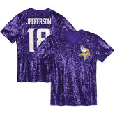 Justin Jefferson Minnesota Vikings Girls Youth Sequin V-Neck Fashion Jersey - Purple - NFL