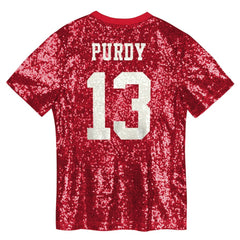 Brock Purdy San Francisco 49ers Girls Youth Sequin V-Neck Fashion Jersey - Scarlet - NFL
