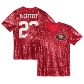 Christian McCaffrey San Francisco 49ers Girls Youth Sequin V-Neck Fashion Jersey - Scarlet - NFL