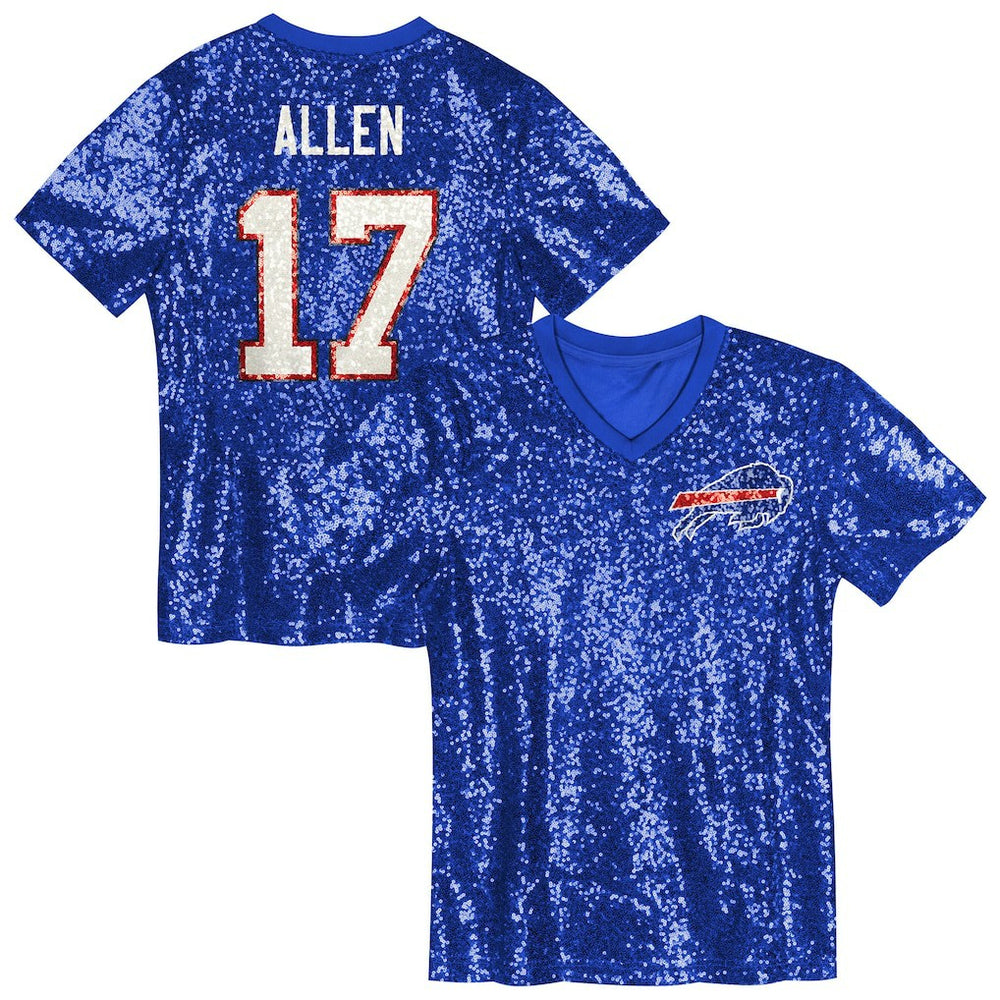 Josh Allen Buffalo Bills Girls Youth Sequin V-Neck Fashion Jersey - Royal - NFL