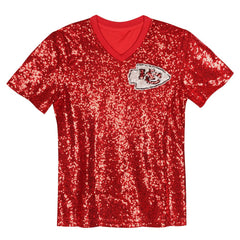Travis Kelce Kansas City Chiefs Girls Youth Sequin V-Neck Fashion Jersey - Red - NFL