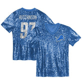 Aidan Hutchinson Detroit Lions Girls Youth Sequin V-Neck Fashion Jersey - Blue - NFL