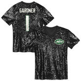 Sauce Gardner New York Jets Girls Youth Sequin V-Neck Fashion Jersey - Black - NFL