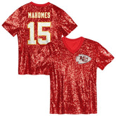 Patrick Mahomes Kansas City Chiefs Girls Youth Sequin V-Neck Fashion Jersey - Red - NFL