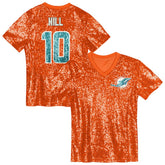 Tyreek Hill Miami Dolphins Girls Youth Sequin V-Neck Fashion Jersey - Orange - NFL