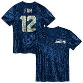 12 Fan Seattle Seahawks Girls Youth Sequin V-Neck Fashion Jersey - College Navy - NFL