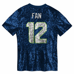 12 Fan Seattle Seahawks Girls Youth Sequin V-Neck Fashion Jersey - College Navy - NFL