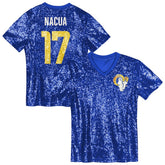 Puka Nacua Los Angeles Rams Girls Youth Sequin V-Neck Fashion Jersey - Royal - NFL