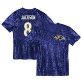 Lamar Jackson Baltimore Ravens Girls Youth Sequin V-Neck Fashion Jersey - Purple - NFL