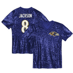 Lamar Jackson Baltimore Ravens Girls Youth Sequin V-Neck Fashion Jersey - Purple - NFL