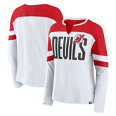 New Jersey Devils Fanatics Women's Frozen Long Sleeve Notch Neck T-Shirt - White/Red | Fanatics Lifestyle