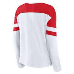 New Jersey Devils Fanatics Women's Frozen Long Sleeve Notch Neck T-Shirt - White/Red | Fanatics Lifestyle