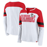 Chicago Blackhawks Fanatics Women's Frozen Long Sleeve Notch Neck T-Shirt - White/Red | Fanatics Clearance