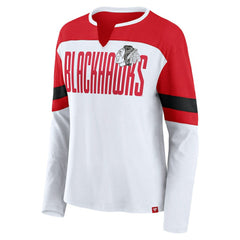 Chicago Blackhawks Fanatics Women's Frozen Long Sleeve Notch Neck T-Shirt - White/Red | Fanatics Clearance